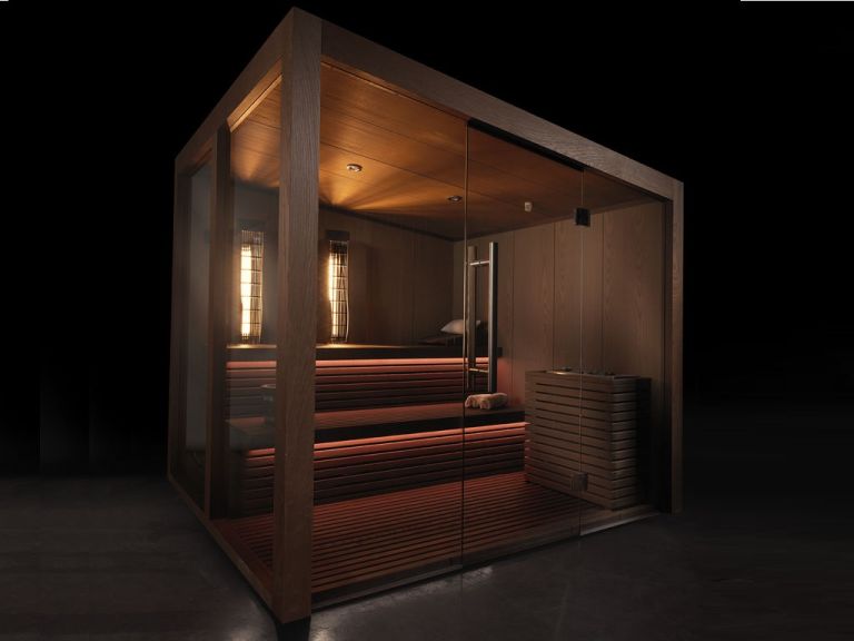 Fully custom-made dark wood sauna